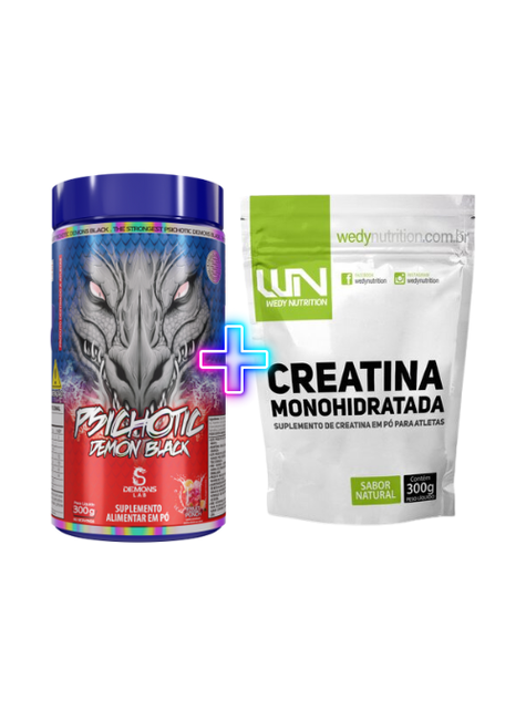 combo 1 psichotic demon black 300g 1 creatina refil 300g fruit punch